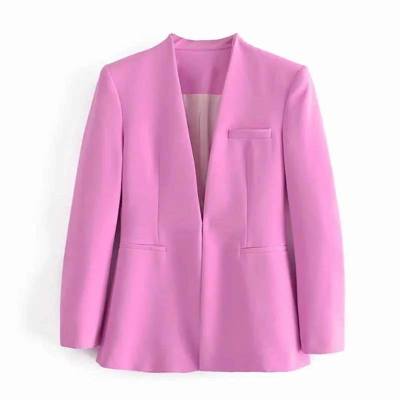 Women's Casual Long Sleeve Suit Jacket - All-Match Lapel-Free Blazer with Shoulder Pads Clemence