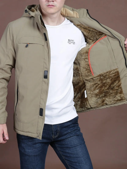 Men's Cotton-Padded Winter Jacket - Fleece-Lined Hardshell Multi-Pocket Warm Coat Grover