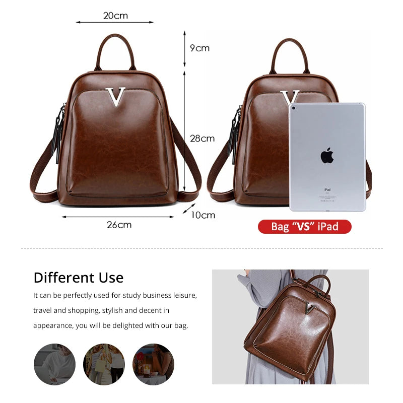 Vintage Waxy Cow Leather Backpack for Women - Stylish Ladies' School and Everyday Bag Cassy