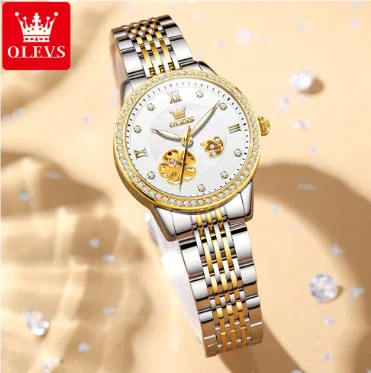 OLEVS 6706 Diamond Class Automatic Women's Watch – Elegant Hollow Design, Waterproof Roman Scale Mechanical Wristwatch