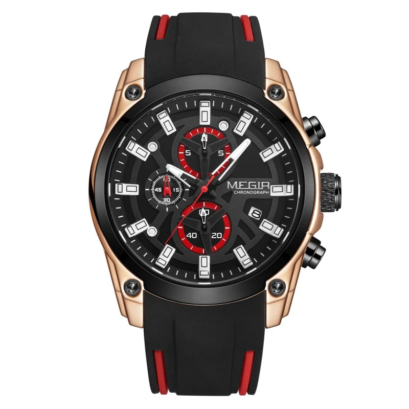 MEGIR 2144 Men's Chronograph Wristwatch - Silicone Band Sport Watch for Men, Relojes Para Hombres