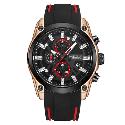 MEGIR 2144 Men's Chronograph Wristwatch - Silicone Band Sport Watch for Men, Relojes Para Hombres