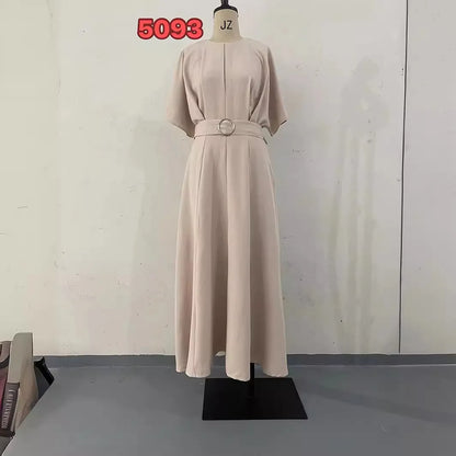 Women's Summer Slim Fit Dress – Solid Color Round Neck Short Sleeve Fashionable Casual Style Monique