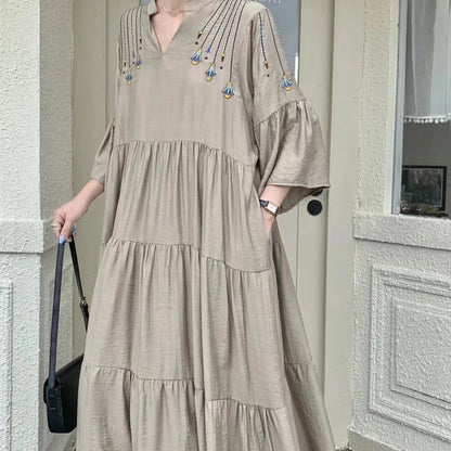 Women's Vintage Embroidered Dress – Casual, Comfortable, Loose Fit, and Slimming Design Elizabeth