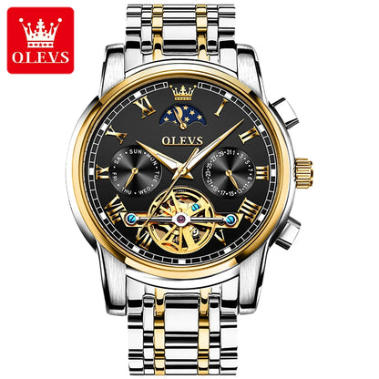 OLEVS 6617 Men's Tourbillon Watch - Classic Business Style, Stainless Steel Band, Skeleton Dial, Automatic Mechanical Wristwatch