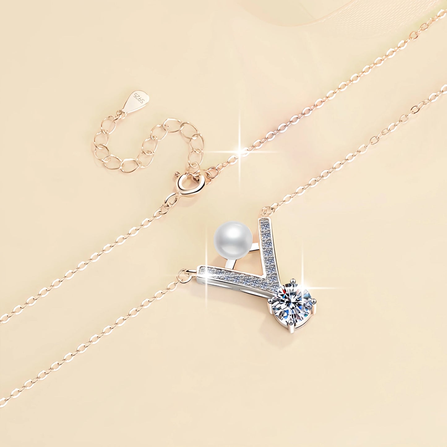 S925 Sterling Silver Moissanite & Pearl Jewelry Set – 0.5ct D Color VVS1 Earrings & Necklace for Women Yna