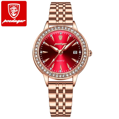 POEDAGAR Women's Rose Gold Luxury Watch – Diamond-Accented Ladies Waterproof Stainless Steel Quartz Wristwatch with Date Display Jocelyn