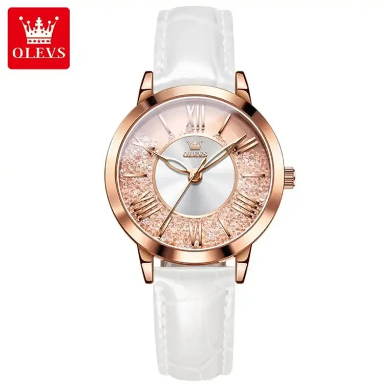 OLEVS 5539 Women's Casual Quartz Wristwatch – High-Quality Waterproof Watch with Genuine Leather Strap Laure