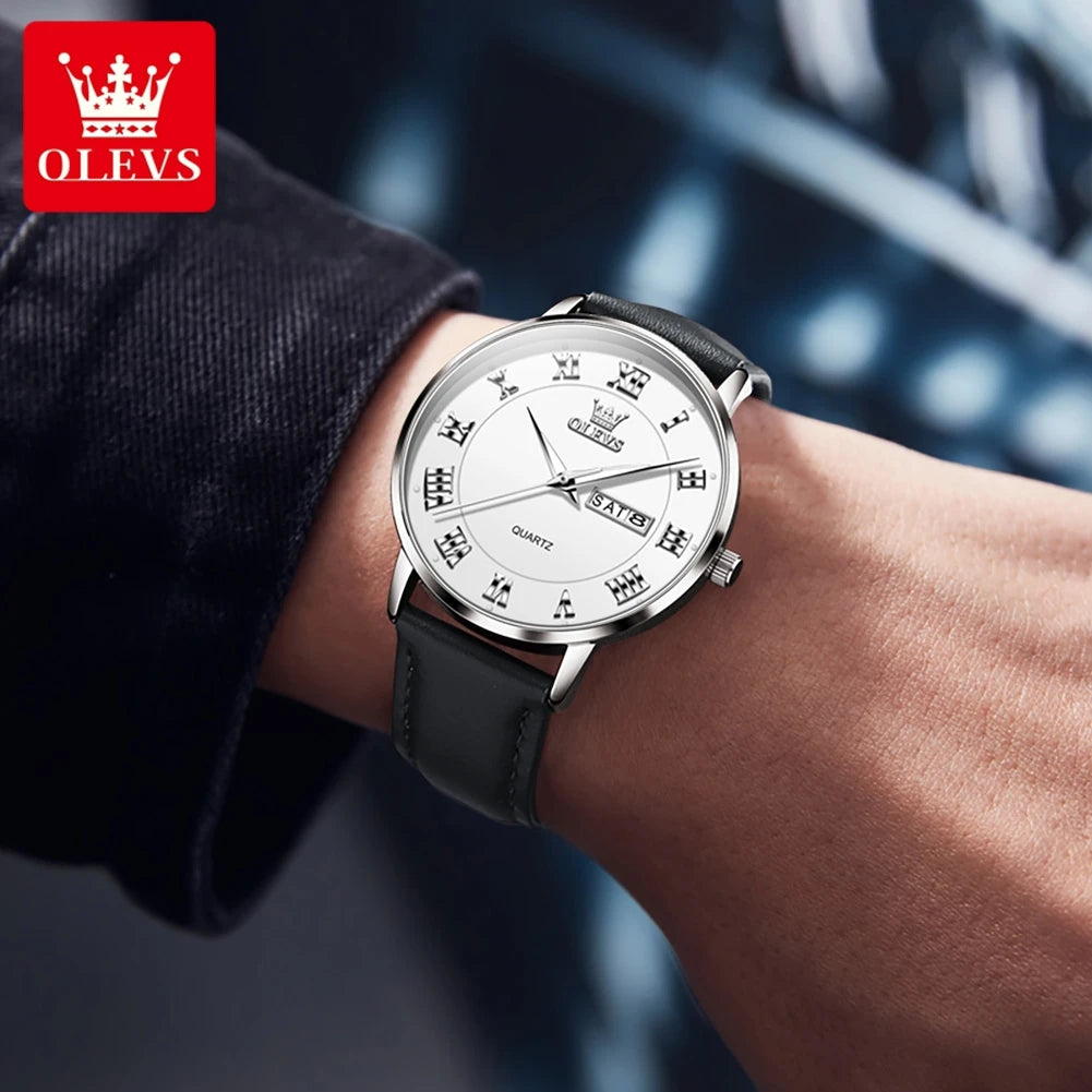 OLEVS 2920 Luxury Custom Logo Quartz Watch – Waterproof Genuine Leather Wristwatch with Luminous Design for Men