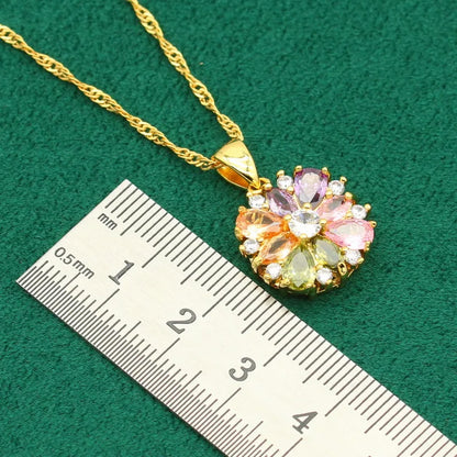 Gold-Plated Silver Wedding Jewelry Set for Women – Multi-Color Zircon Earrings, Bracelet, Pendant Necklace, and Ring Gift Aurelie