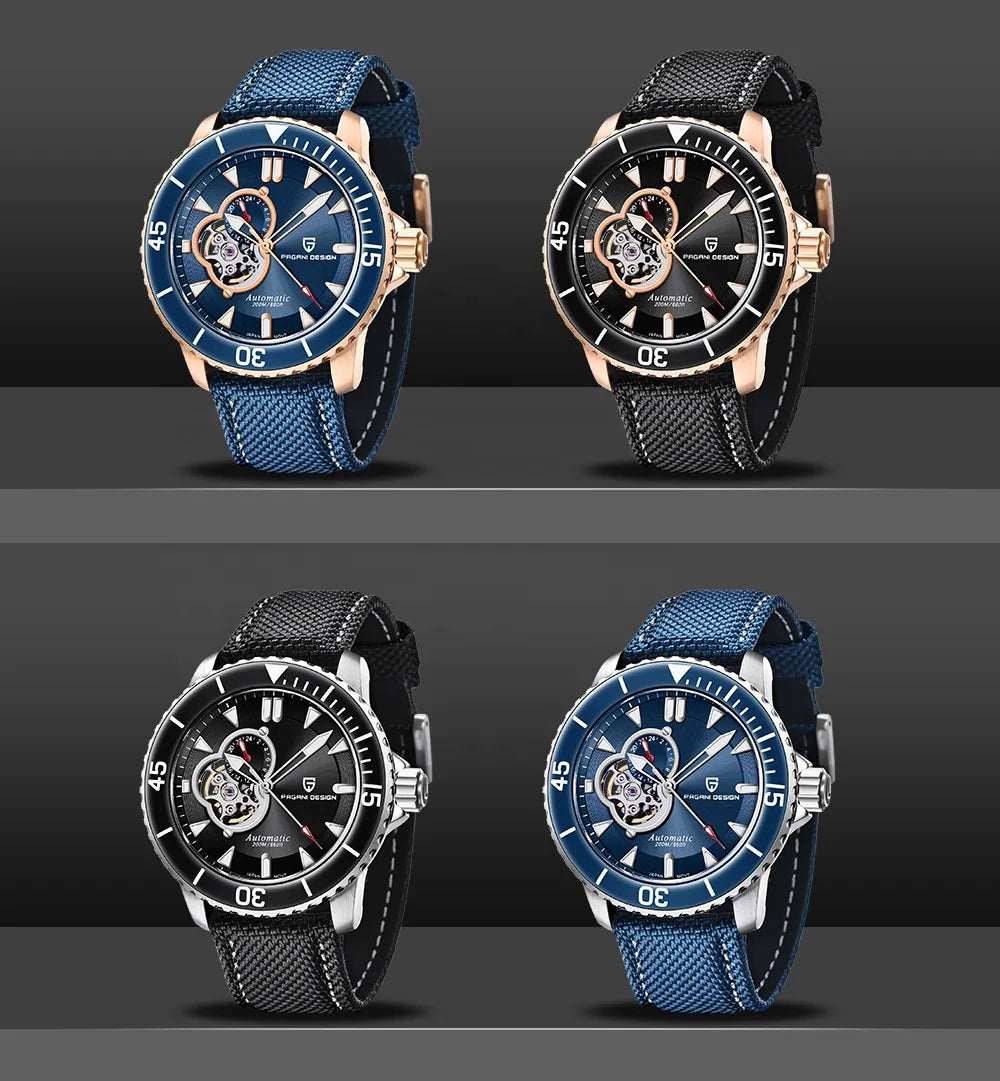 PAGANI DESIGN PD‑1674 Men’s Skeleton Automatic Mechanical Watch | Japan NH39 Movement, Stainless Steel, 20ATM (200M) Waterproof Luxury Wristwatch