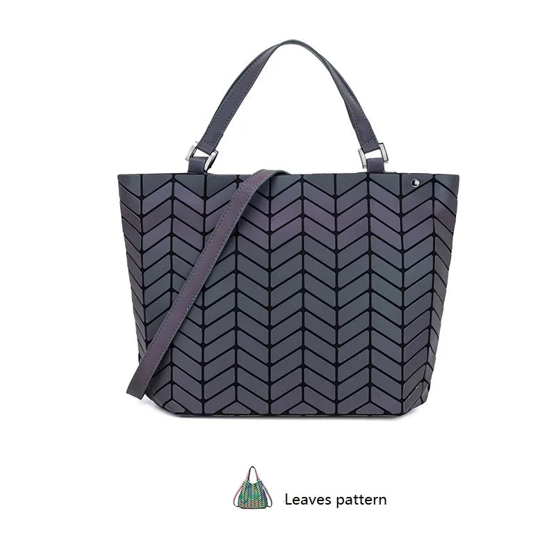 Reflective Geometric Handbag - Customizable Bucket Bag with Luminous Folding Design Dahlia