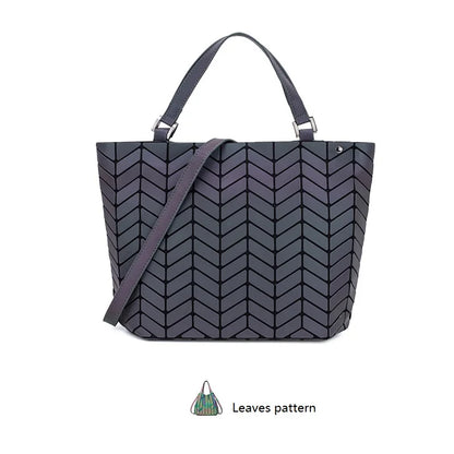 Reflective Geometric Handbag - Customizable Bucket Bag with Luminous Folding Design Dahlia