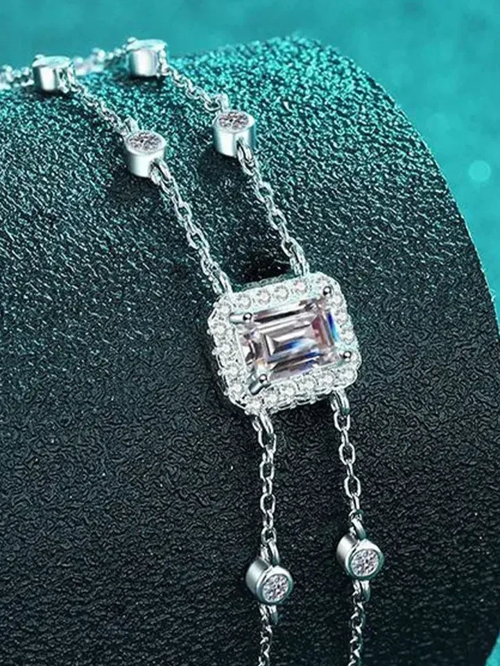Luxury 925 Sterling Silver Bracelet for Women | 1ct VVS D Color Emerald Cut Moissanite Diamond | Perfect for Engagements, Parties, and Special Occasions
