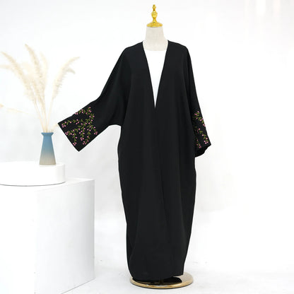 Traditional Embroidered Open-Front Abaya Coat – Turkey-Inspired Modest Maxi Dress for Muslim Women Sana