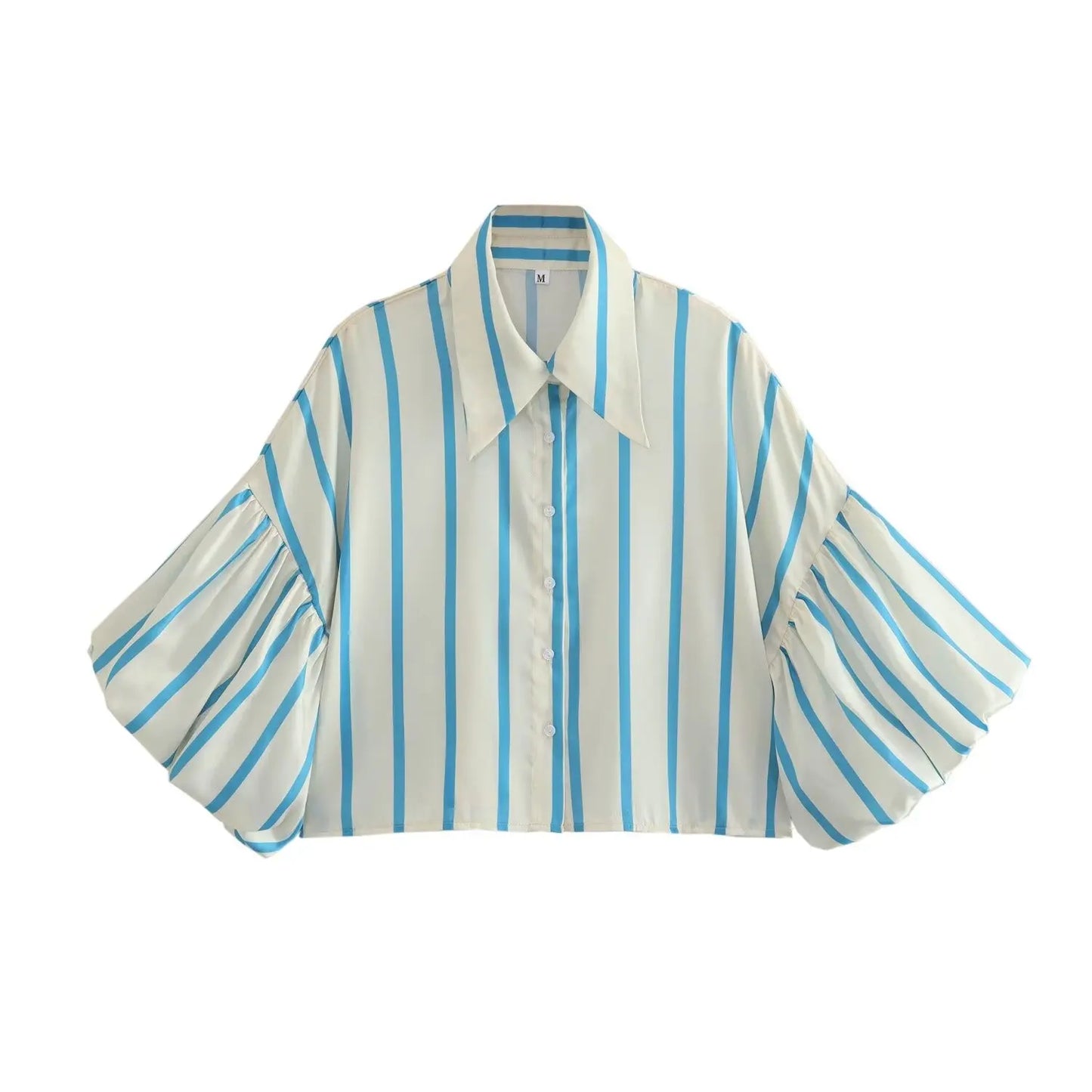 Women's Vintage Print Cropped Blouse – Loose, Comfortable with Puff Sleeves and Back Elastic