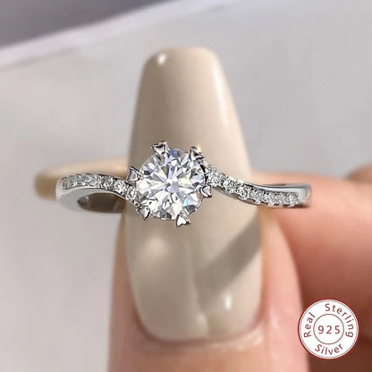 925 Sterling Silver Snowflake Moissanite Ring – Classic Twisted Arm Luxury 1/2 Ct Diamond Engagement Jewelry for Women Jayne