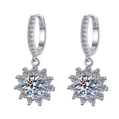 Fine Jewelry | Flower Shape S925 Sterling Silver Moissanite Earrings | 1Ct/0.5Ct Blue & Pink Stud and Hoop Design | GRA Certified Pamela