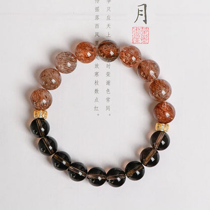 High-Quality Super Seven Energy Bracelet – Natural Smoky Quartz & Black Gold Beaded Religious Jewelry for Healing and Wealth