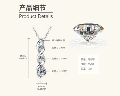 D Color Sterling Silver Infinity Moissanite 3-Stone Necklace for Women | Elegant Daily Jewelry | Factory Direct Luxury Design Denise