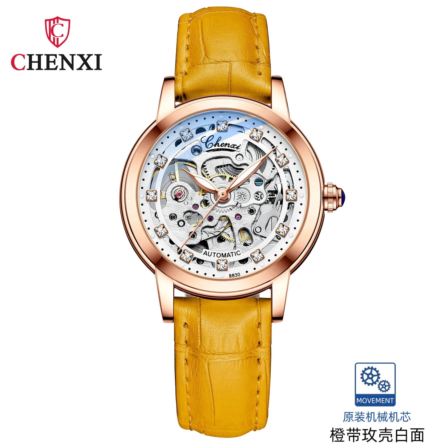 CHENXI 8830 Women’s Luxury Automatic Mechanical Watch – Skeleton Tourbillon, Luminous, Waterproof