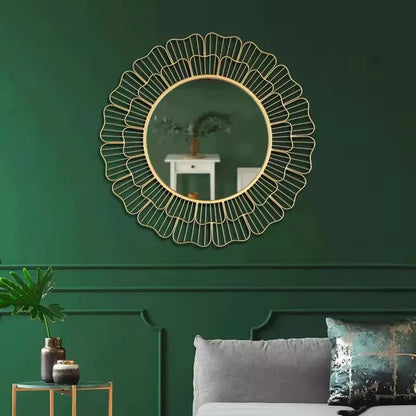 Large Round Gold Wall Mirror – Modern Iron Frame Decorative Wall Hanging for Living Room and Home Furniture