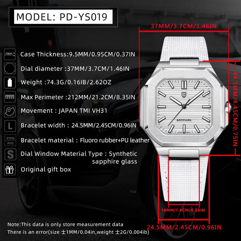 PAGANI DESIGN PD-YS019 Men's Quartz Watch - 36MM VH31, 10Bar Waterproof, Sapphire Glass, Stainless Steel Sports Reloj Hombre