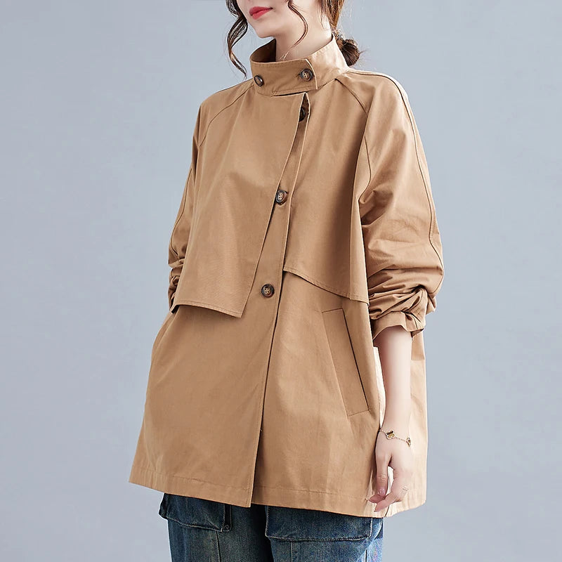 Autumn Women's Trench Coats | Stylish Stand-Up Collar, Casual & Versatile Loose Fit Alanna