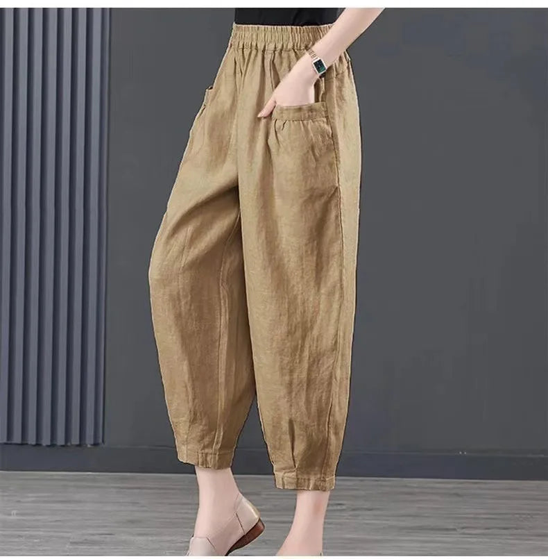 Women's Oversized Cotton Linen Lantern Pants | High-Waist Summer Casual Pants with Pockets Erica