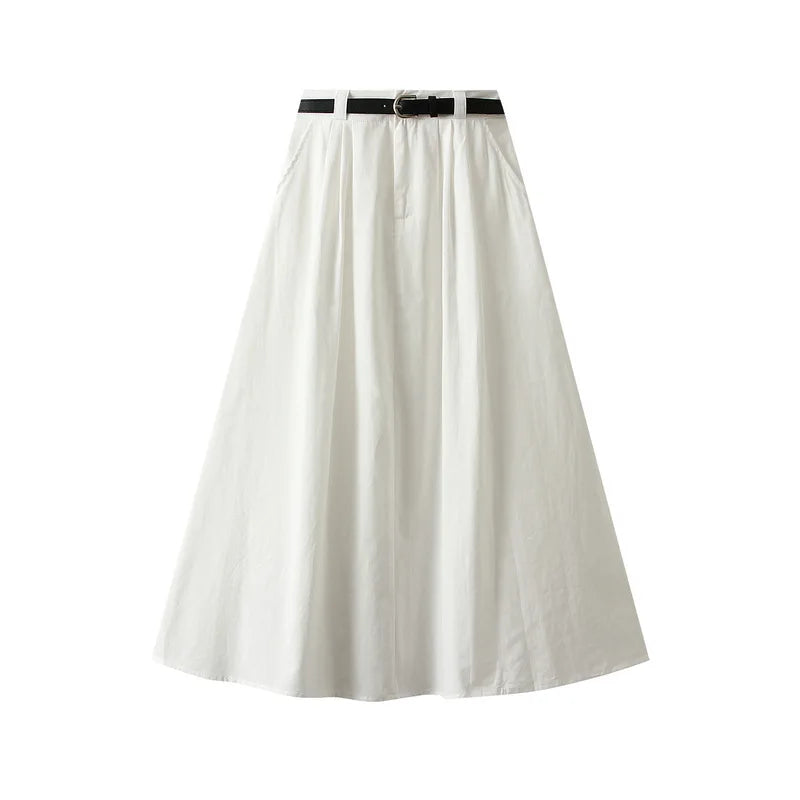 Women's Cargo Skirt with Belt | Vintage High-Waist A-Line Midi Skirt for Spring & Summer Cristy