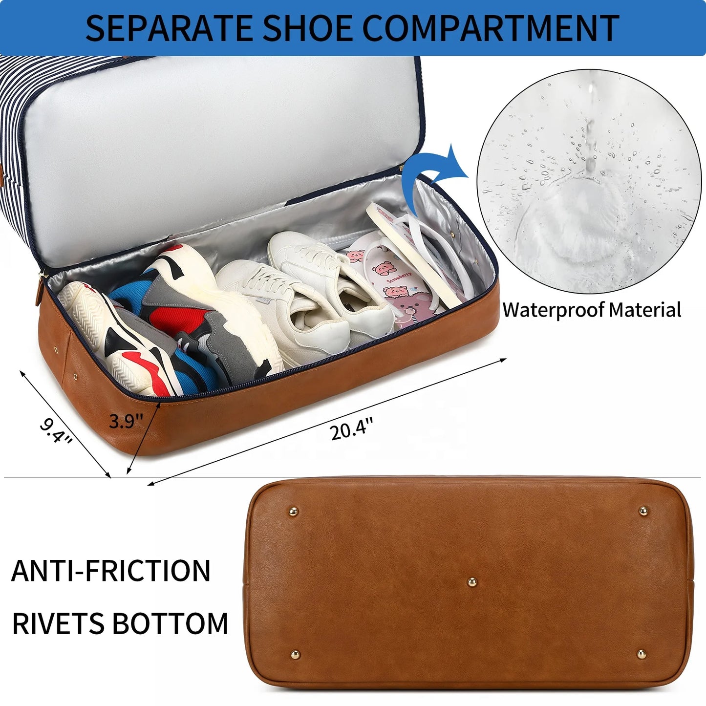 Overnight Travel Duffel Bag – Weekender Bag with Toiletry Organizer & Shoe Compartment