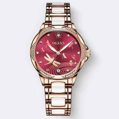 OLEVS 6610 Women's Luxury Mechanical Watch - Top Brand, Automatic Movement, Ceramic & Stainless Steel Band, Korean Style Reloj