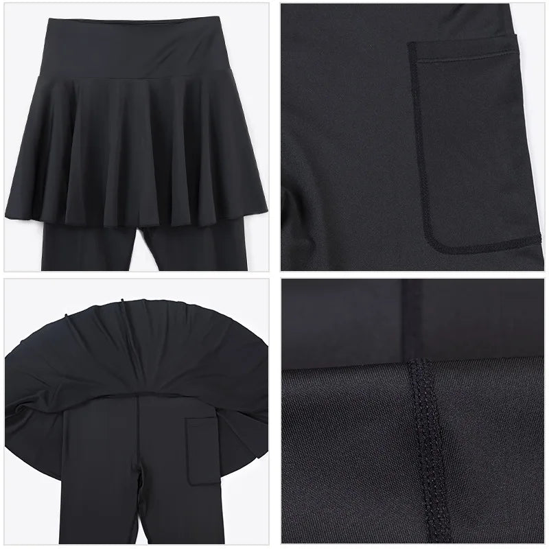 Women’s Double‑Layer Running Skirt Leggings – Elastic Waist Tennis Skirt with Built‑In Shorts for Gym & Sports
