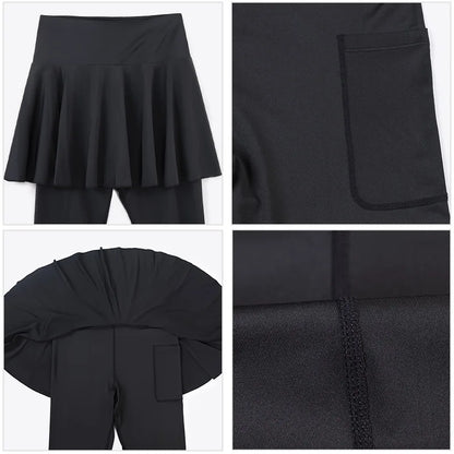 Women’s Double‑Layer Running Skirt Leggings – Elastic Waist Tennis Skirt with Built‑In Shorts for Gym & Sports