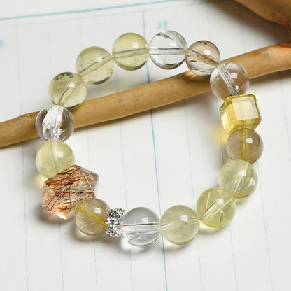 Fashionable Natural Beaded Bracelets – Citrine, White Phantom, Black Gold, Super Seven Flash Stone