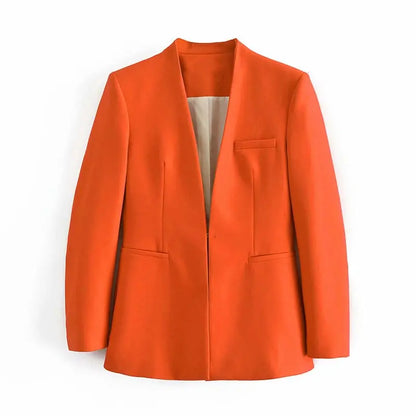 Women's Casual Long Sleeve Suit Jacket - All-Match Lapel-Free Blazer with Shoulder Pads Clemence