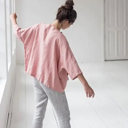 Women Summer Ladies Blouse Cotton Linen Casual Loose Blouses T-shirt Clothing Casual Pullover Shirt