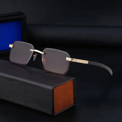 Fashion Rectangle Sunglasses for Men & Women | UV400 Vintage Rimless Diamond-Cut Square Shades Tamlin
