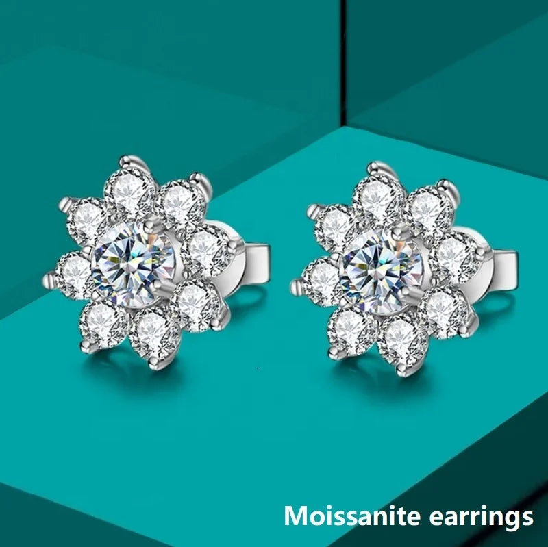 GRA Certified 0.5CT Moissanite Flower Stud Earrings – 925 Sterling Silver Solitaire Wedding & Party Jewelry for Women