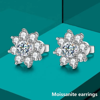 GRA Certified 0.5CT Moissanite Flower Stud Earrings – 925 Sterling Silver Solitaire Wedding & Party Jewelry for Women
