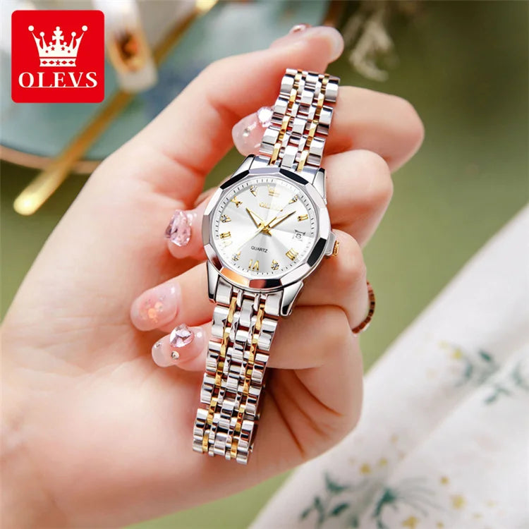 OLEVS 9931 Women's Quartz Watch – Original Luxury Stainless Steel Dual Calendar Waterproof Ladies Wristwatch Sidone