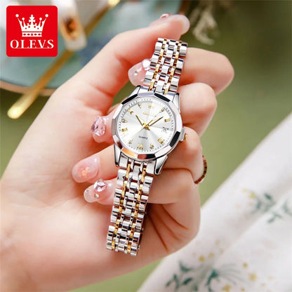 OLEVS 9931 Women's Quartz Watch – Original Luxury Stainless Steel Dual Calendar Waterproof Ladies Wristwatch Sidone