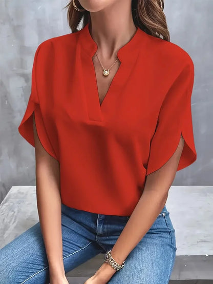 Women's V-Neck Short Sleeve Loose Fit Blouse