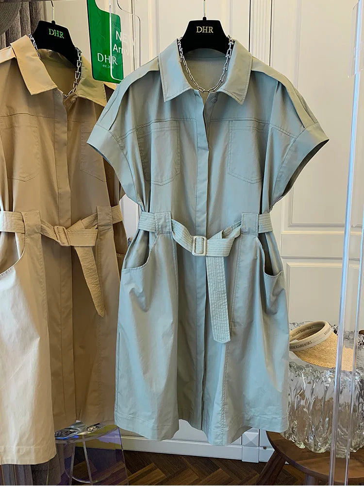 Summer Women's French Slim Belted Stitching Dress Blouse Aelin