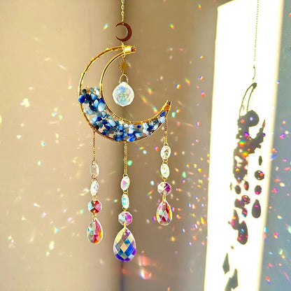 Natural Crystal Handmade Hanging Sun Catcher – Moon-Shaped Crystal Sun Catchers, Hanging Prisms & Rainbow Makers