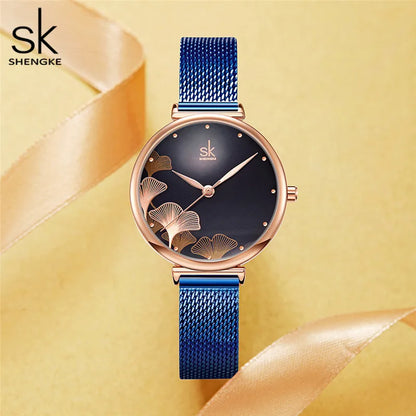 SHENGKE Luxury Blue Women’s Watch Gift Set – Jewelry Collection with Necklace & Earrings Olivia