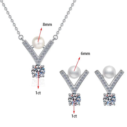 S925 Sterling Silver Moissanite & Pearl Jewelry Set – 0.5ct D Color VVS1 Earrings & Necklace for Women Yna
