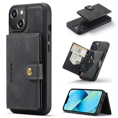 2-in-1 Detachable Magnetic Wallet Case | Retro PU Leather Phone Cover for iPhone 15, 14, 13, 12