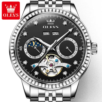 OLEVS 7016 Men's Mechanical Watch - Fashion Business Wristwatch with Stainless Steel Band, Waterproof, Automatic Movement