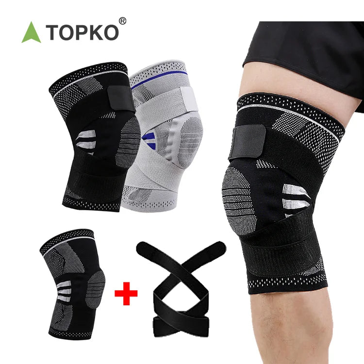 Knitted Elastic Nylon Knee Support Compression Sleeve with Adjustable Belt for Sports & Pain Relief